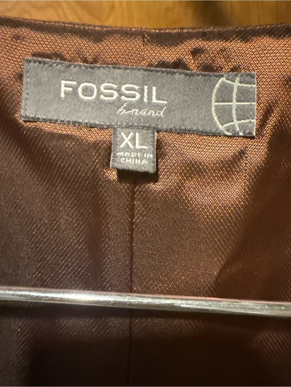 Fossil Brown Plaid Men's Dress Vest with Copper Lining